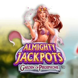 Almighty Jackpots: Garden of Persephone slot logo by Novomatic at Rabbit Reel Casino
