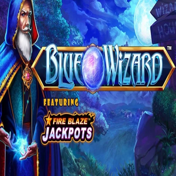 Blue Wizard Fire Blaze Jackpots casino game by Rarestone Gaming – featured logo at Rabbit Reel Casino